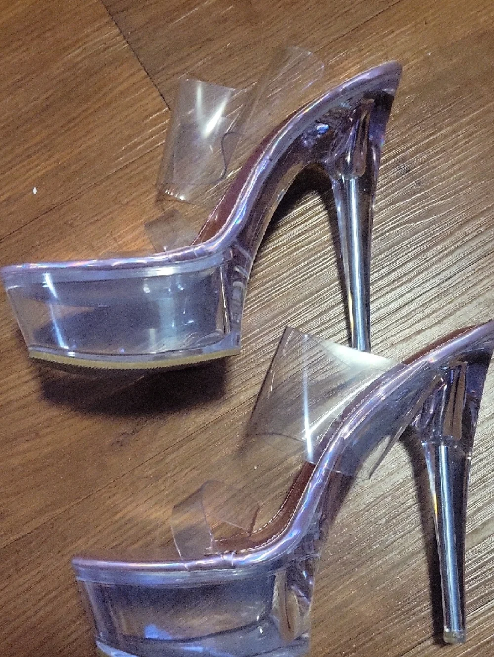 So Me Iridescent Pink Platform Mules with Clear Straps - Picture 3 of 4